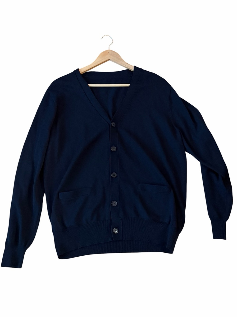 J.Crew 100% Merino Wool Navy V-Neck Button Down Cardigan Sweater Size Large